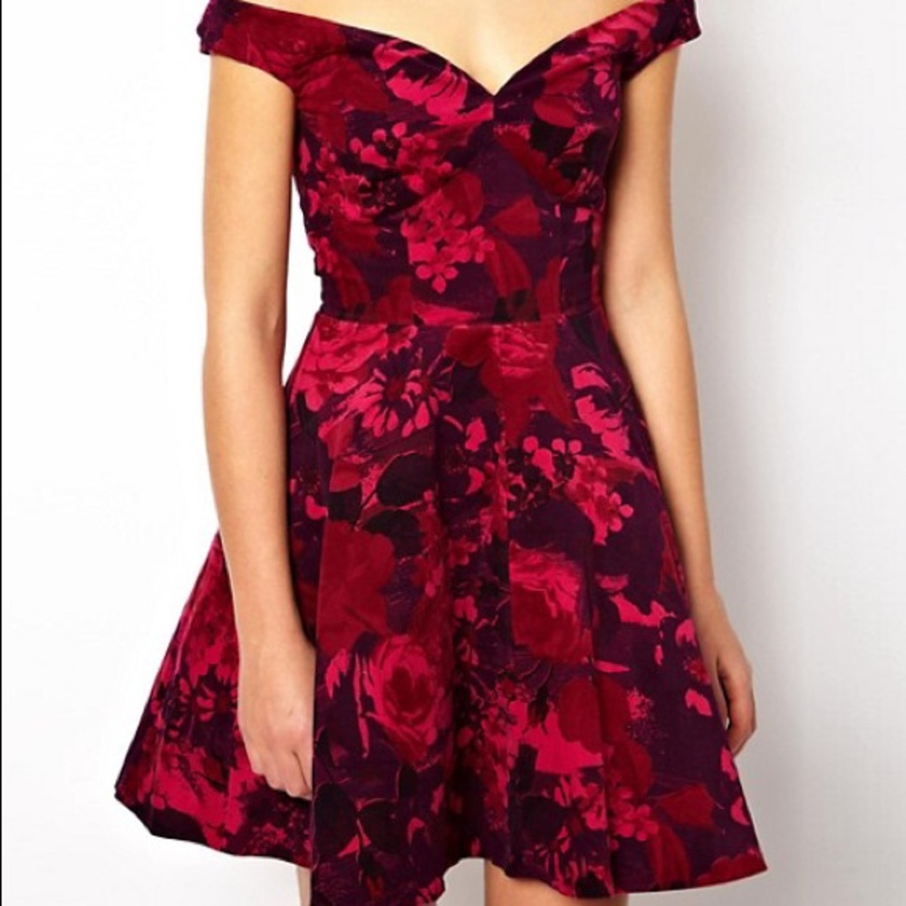 ISO ASOS Velvet Bardot Floral Dress 2